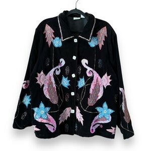 Vintage Chico's Black Velvet Embellished Jacket Floral XL Chico's 4 Boho Y2K
